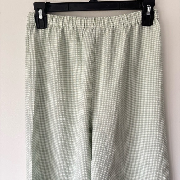 Princess Polly Green White Gingham Plaid Wide Leg Pant Flowy Drawstring Waist - Picture 2 of 8